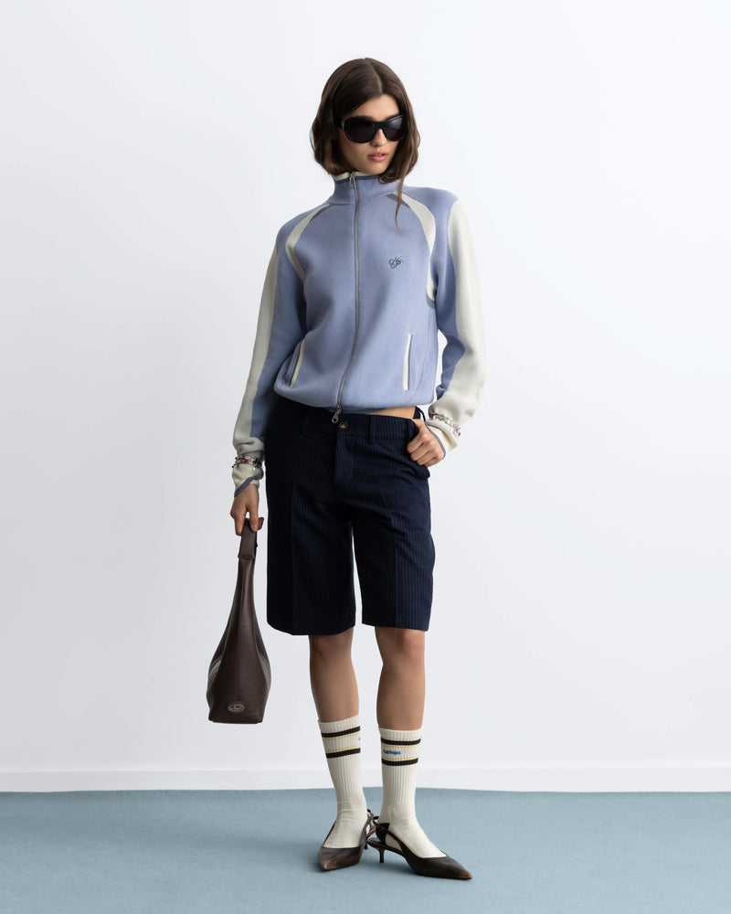 Footy Knit Zip-Up Cardigan Blue