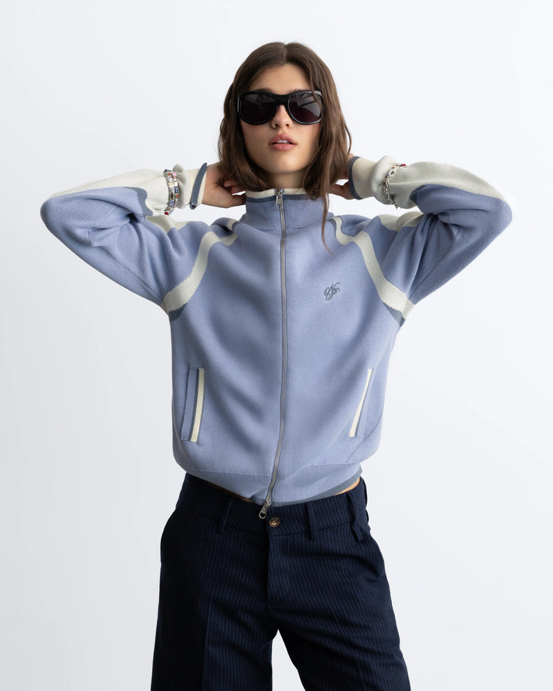 Footy Knit Zip-Up Cardigan Blue