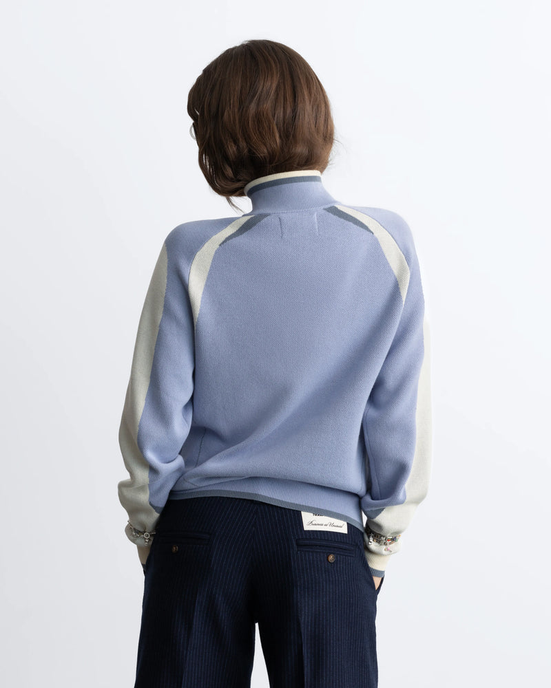 Footy Knit Zip-Up Cardigan Blue