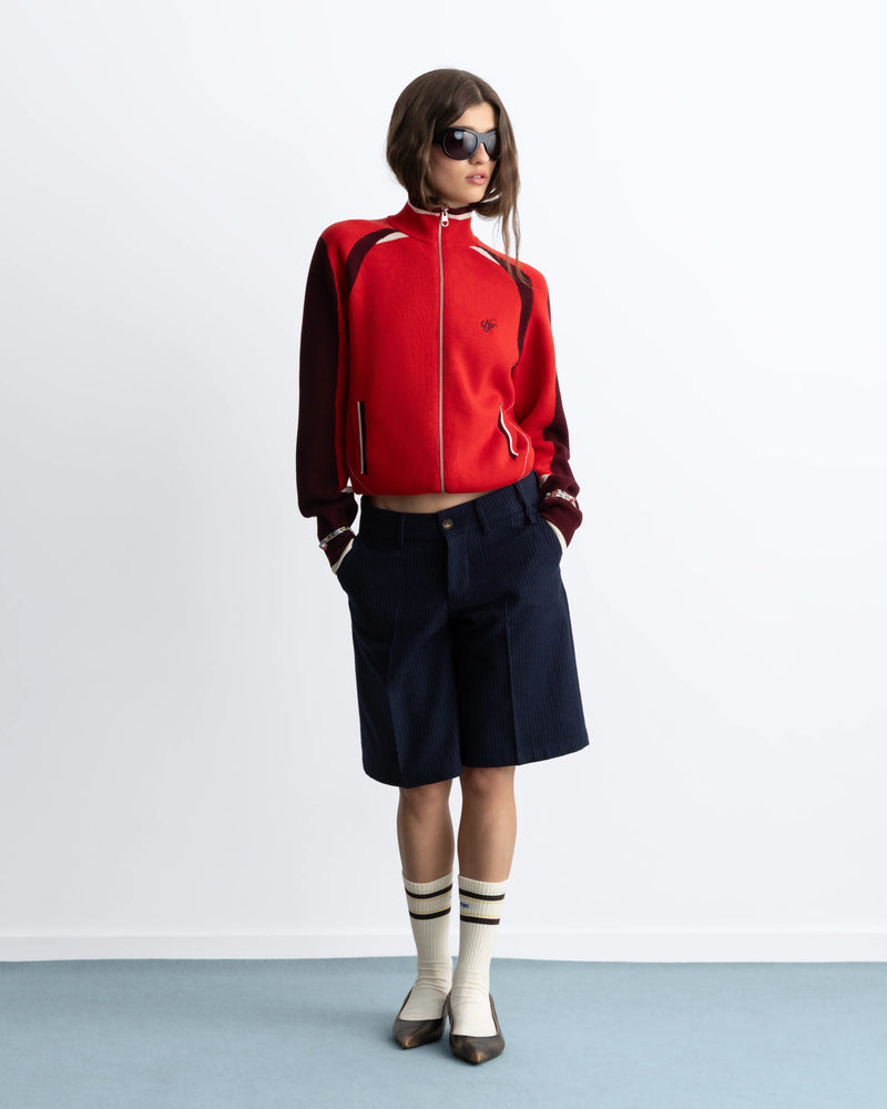 Footy Knit Zip-Up Cardigan Red