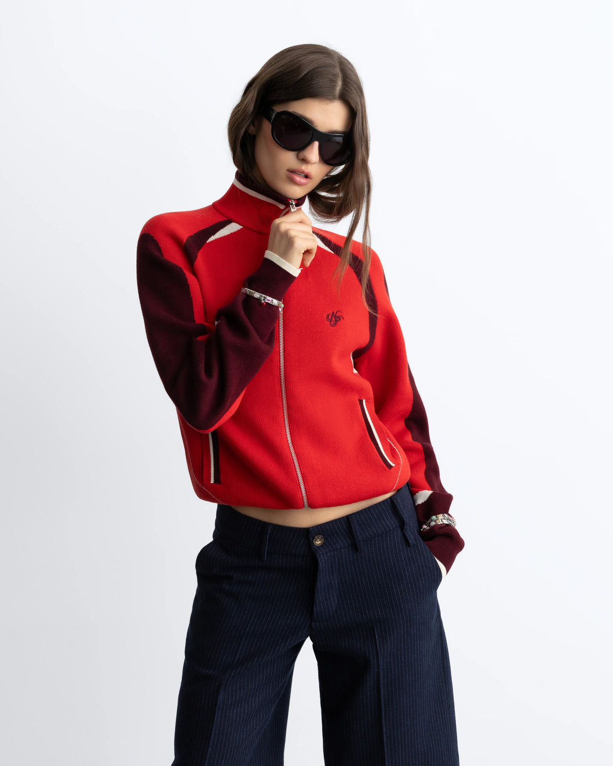 Footy Knit Zip-Up Cardigan Red