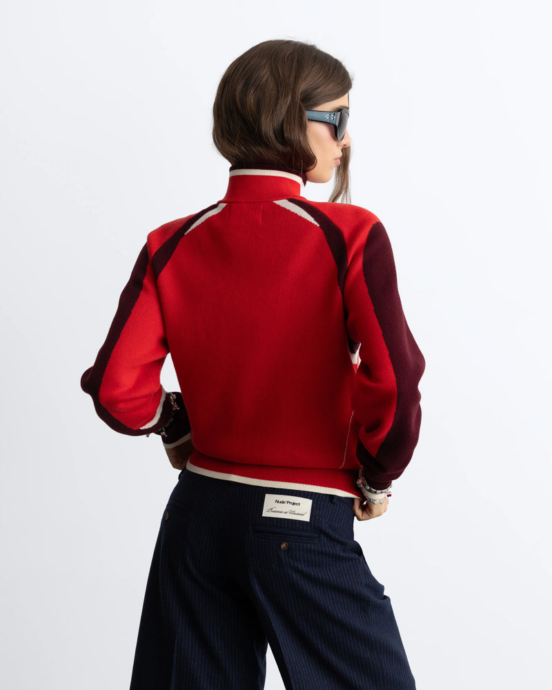 Footy Knit Zip-Up Cardigan Red