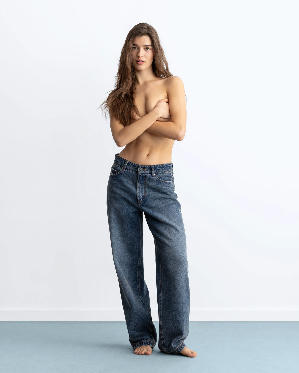 Basic Straight Jeans Dark Indigo Bleach