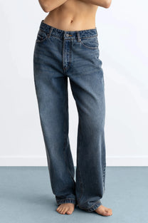 Basic Straight Jeans Dark Indigo Bleach