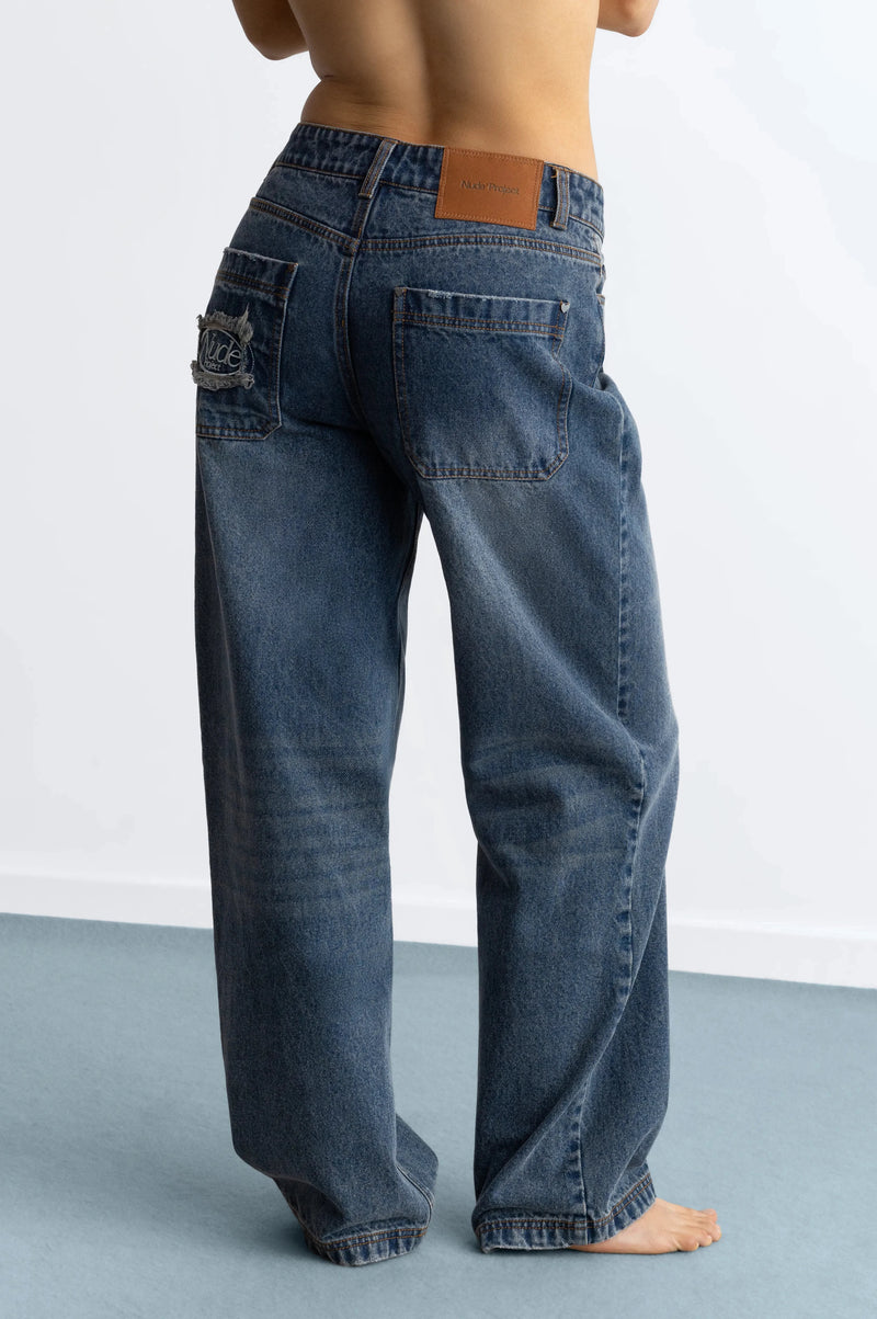 Basic Straight Jeans Dark Indigo Bleach