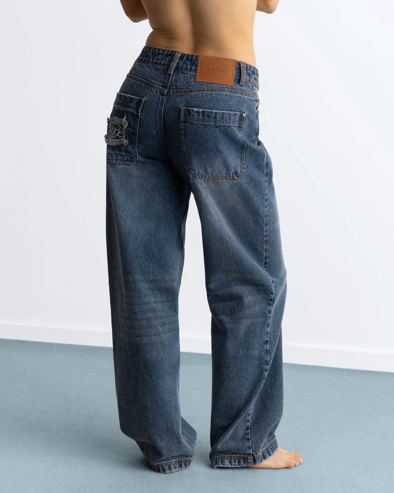 Basic Straight Jeans Dark Indigo Bleach