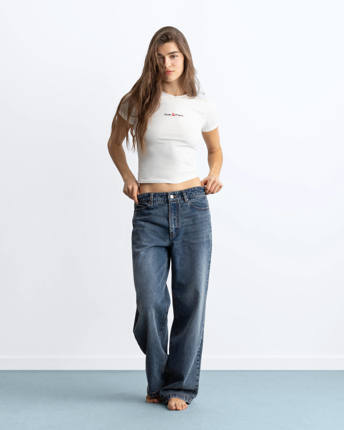 Basic Straight Jeans Dark Indigo Bleach
