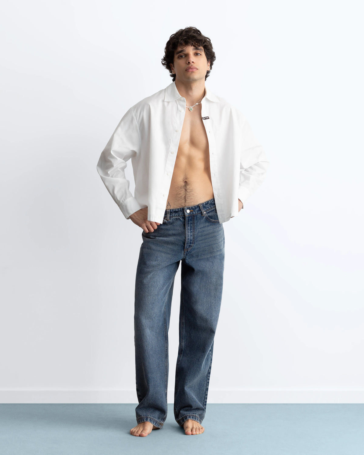 Basic Straight Jeans Dark Indigo Bleach