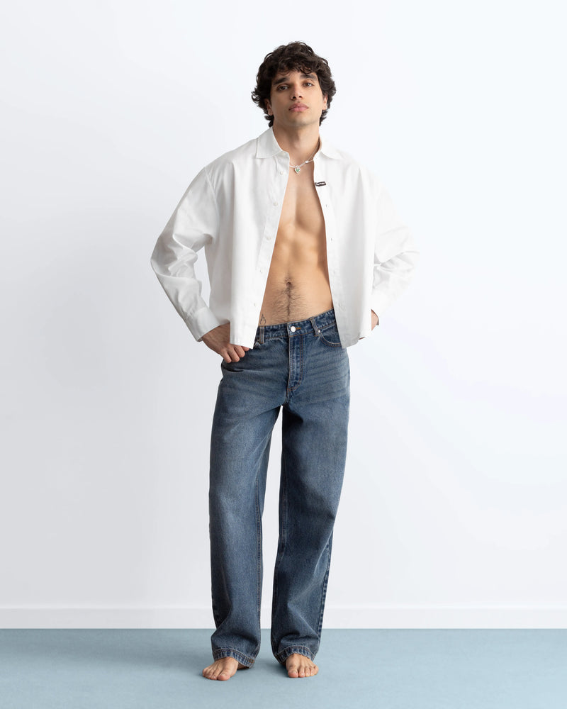 Basic Straight Jeans Dark Indigo Bleach