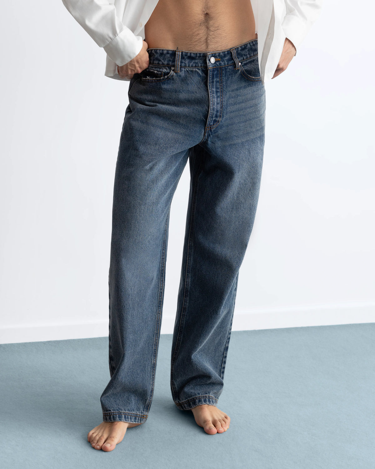 Basic Straight Jeans Dark Indigo Bleach