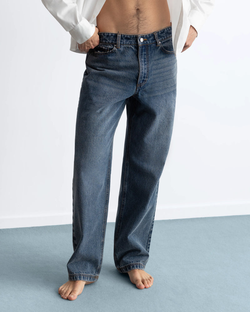 Basic Straight Jeans Dark Indigo Bleach