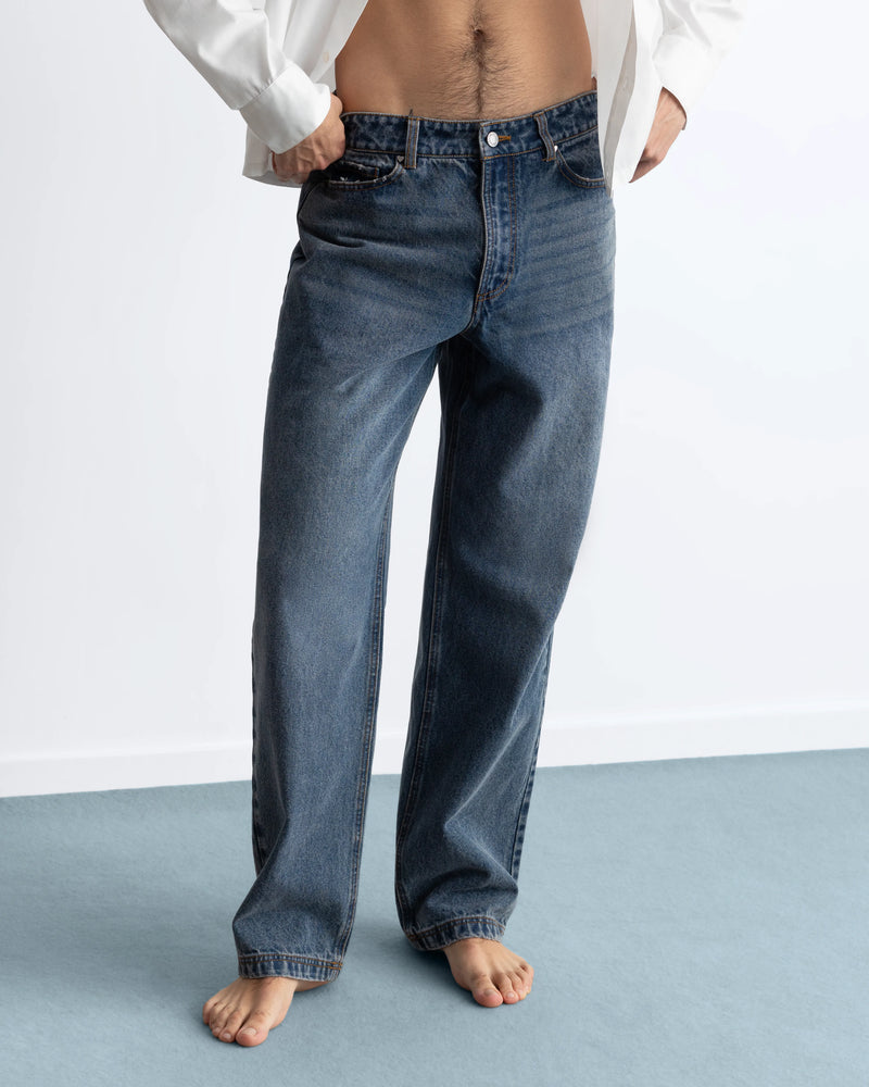 Basic Straight Jeans Dark Indigo Bleach