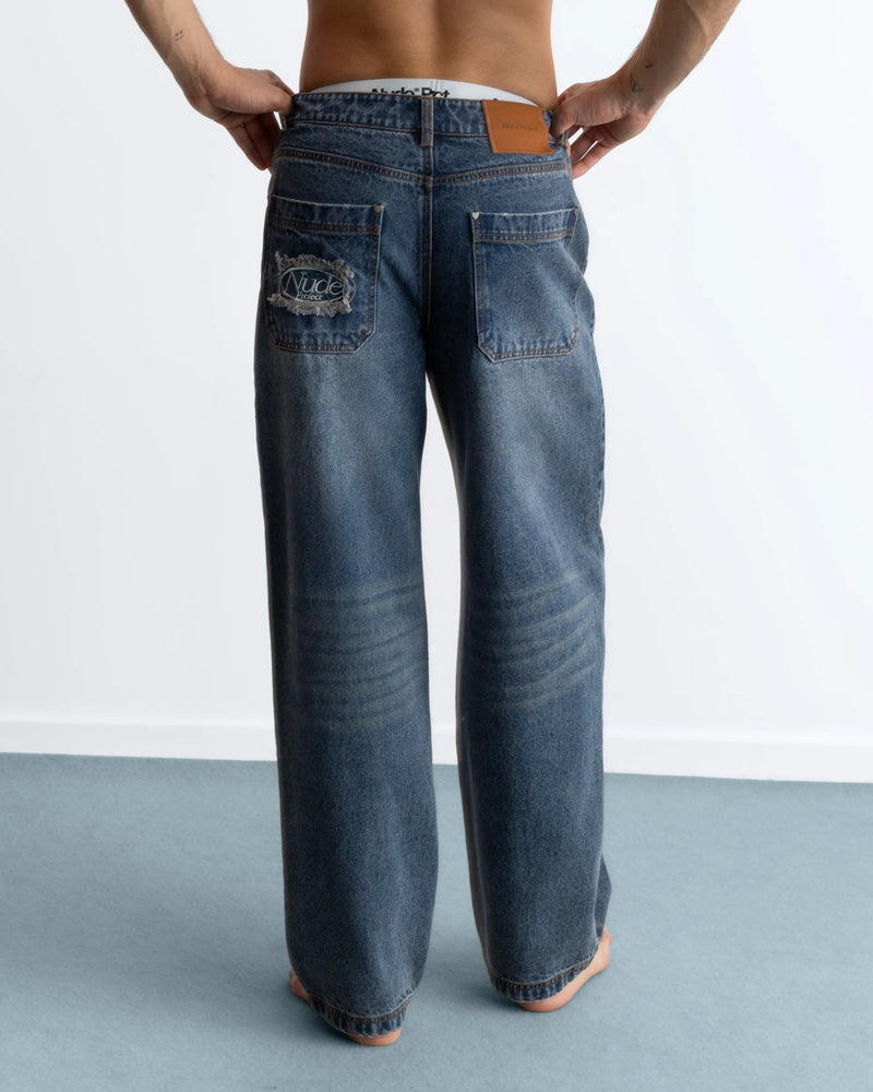 Basic Straight Jeans Dark Indigo Bleach