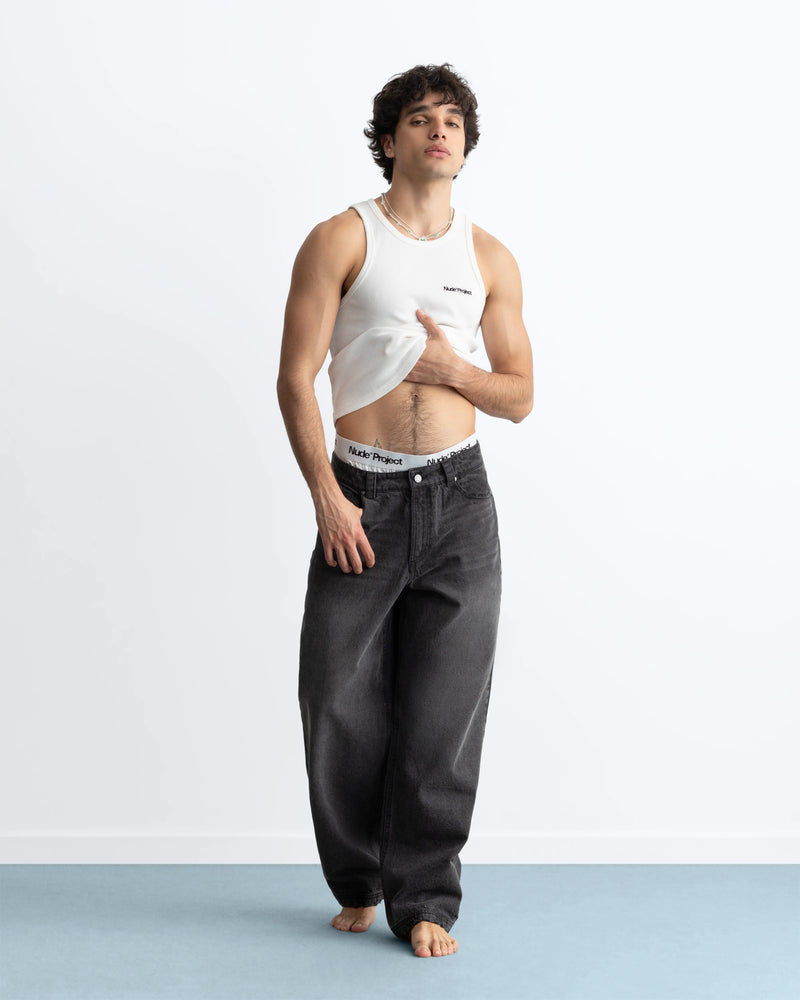 Basic Straight Jeans Black-Black