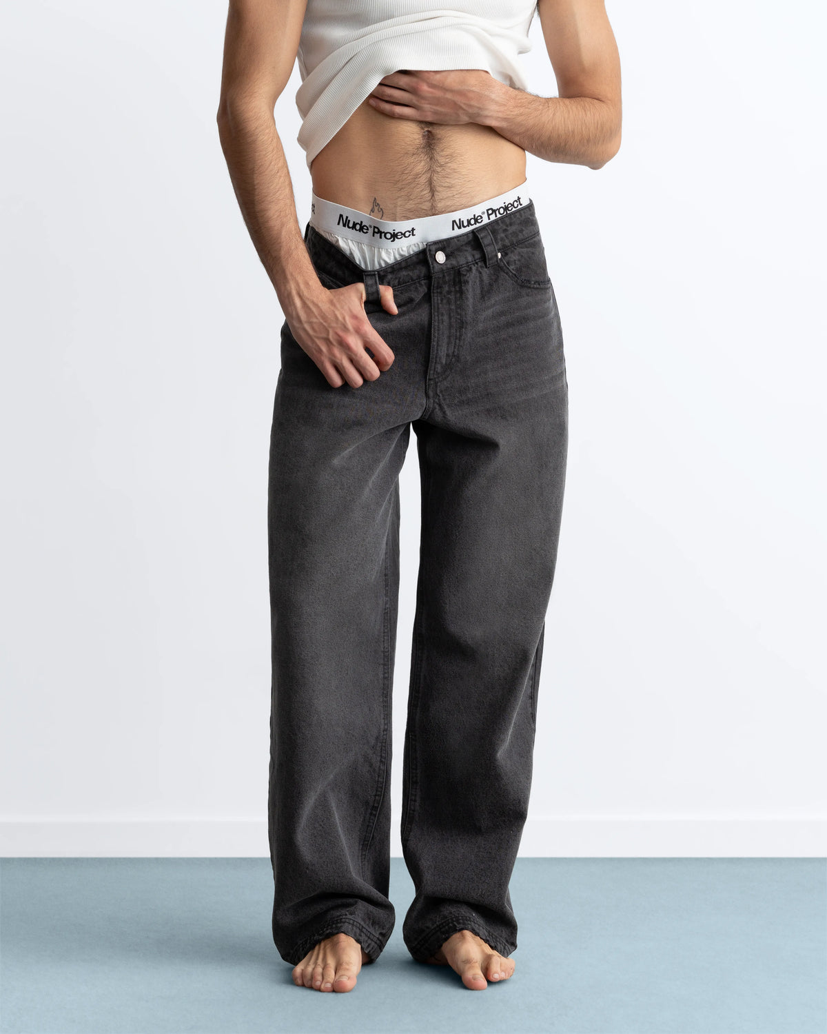 Basic Straight Jeans Black-Black