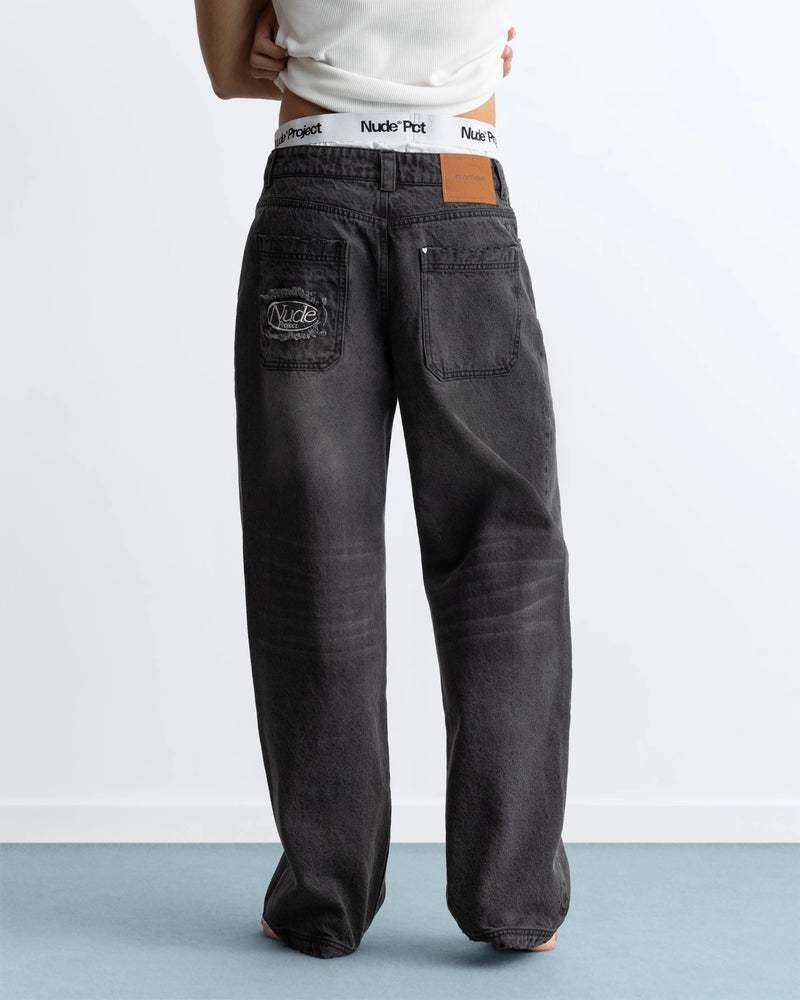 Basic Straight Jeans Black-Black