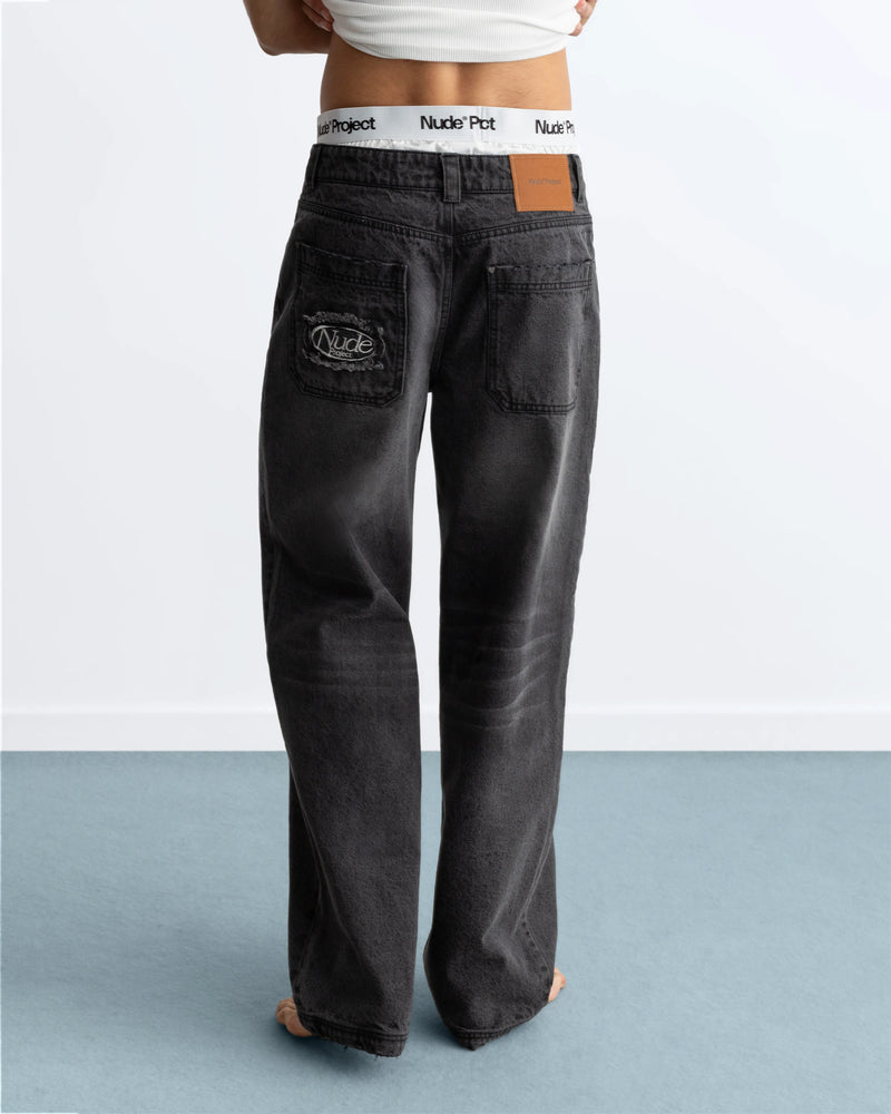 Basic Straight Jeans Black-Black