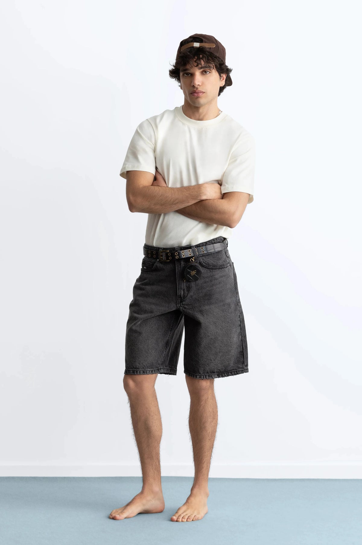 Straight Denim Shorts Black