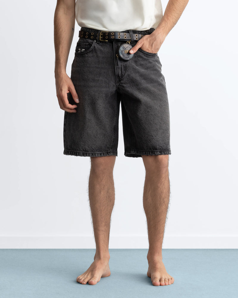 Straight Denim Shorts Black