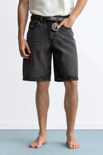 Straight Denim Shorts Black