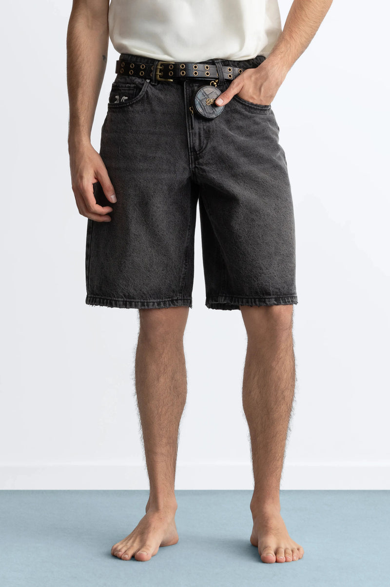 Straight Denim Shorts Black