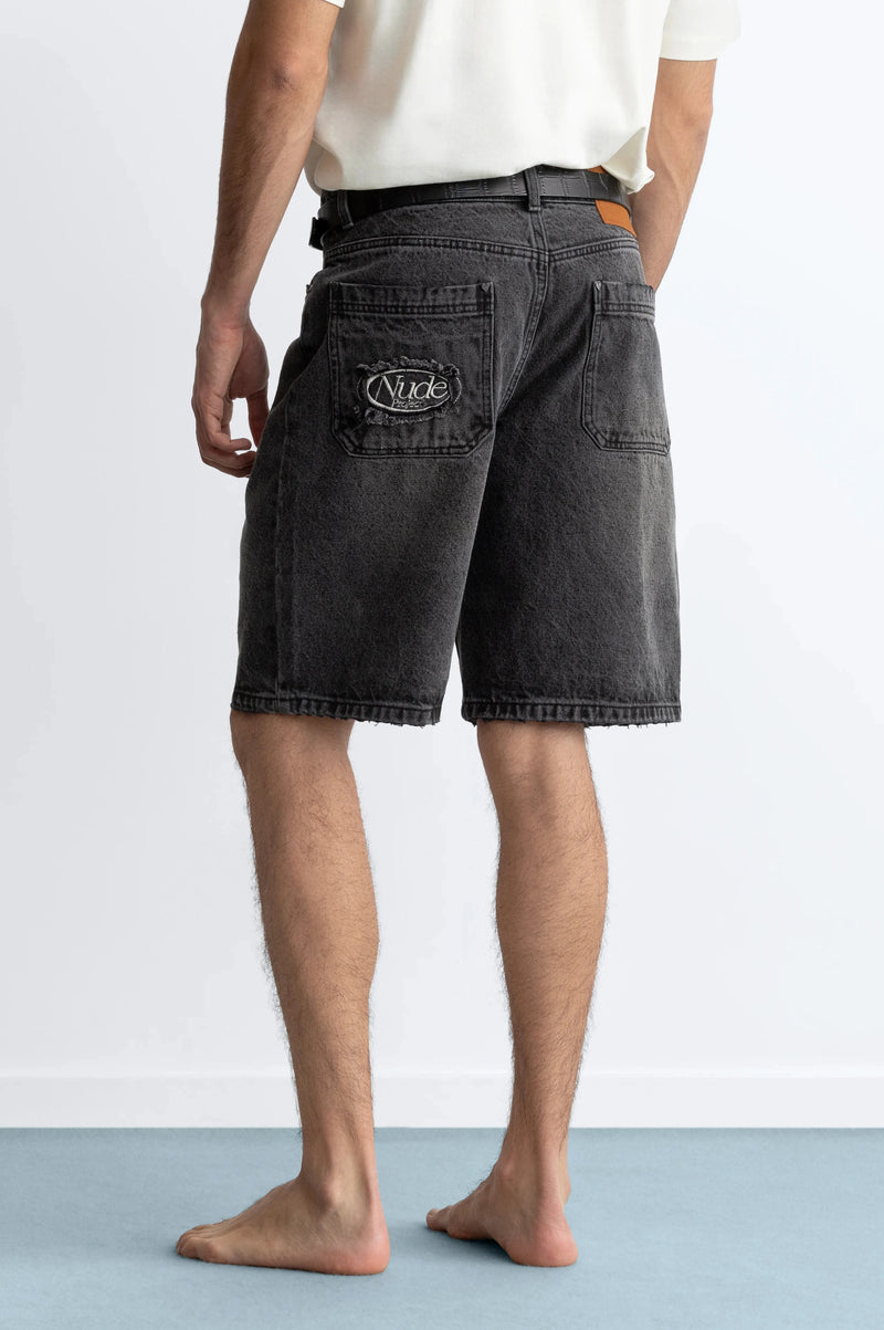 Straight Denim Shorts Black