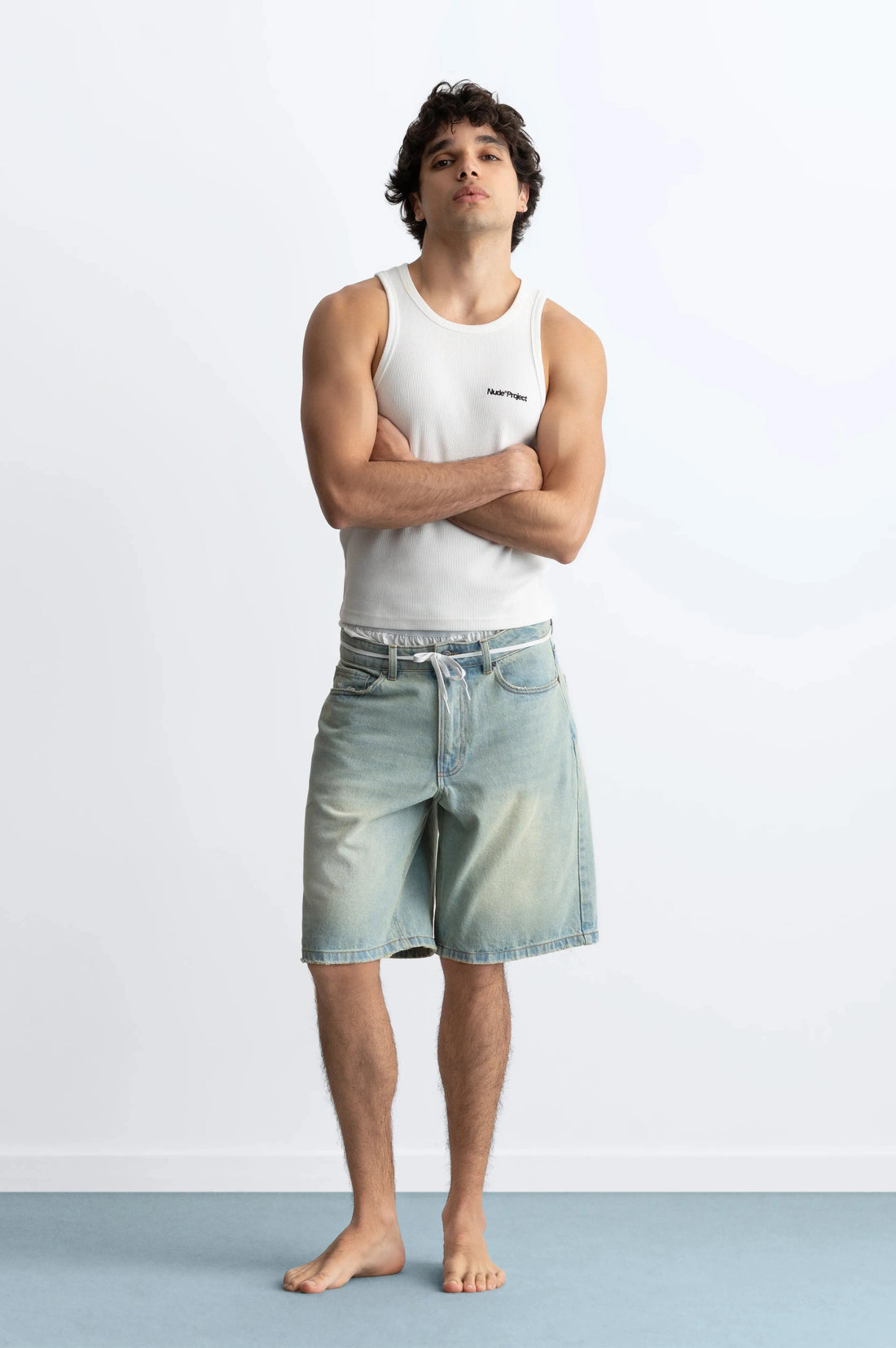 Straight Denim Shorts Sand Washed