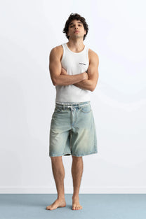 Straight Denim Shorts Sand Washed