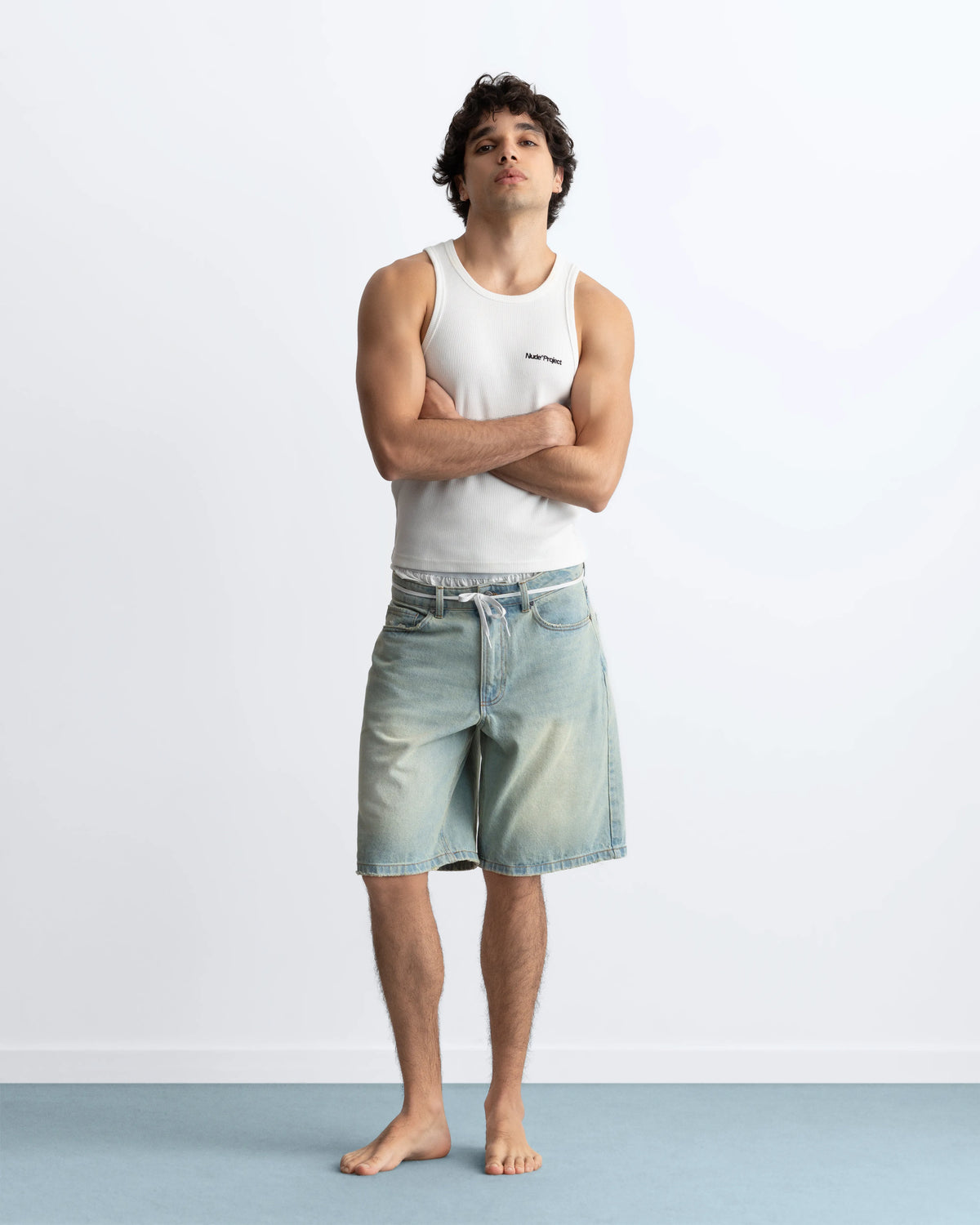 Straight Denim Shorts Sand Washed