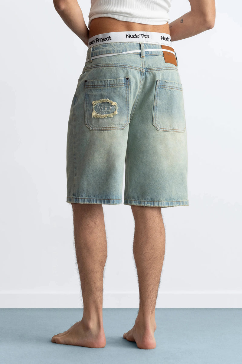 Straight Denim Shorts Sand Washed