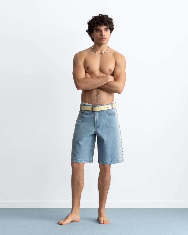 Faded Straight Denim Shorts