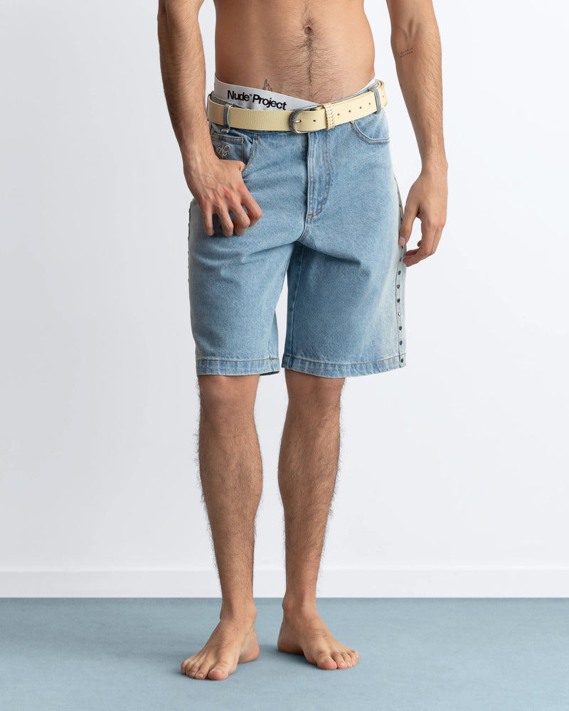 Faded Straight Denim Shorts