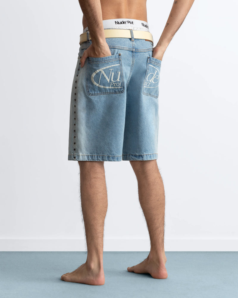 Faded Straight Denim Shorts