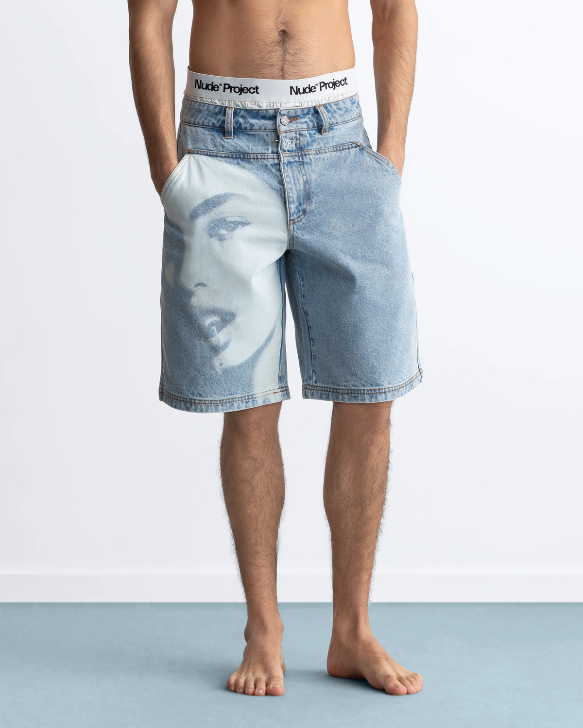 Laser Straight Denim Shorts