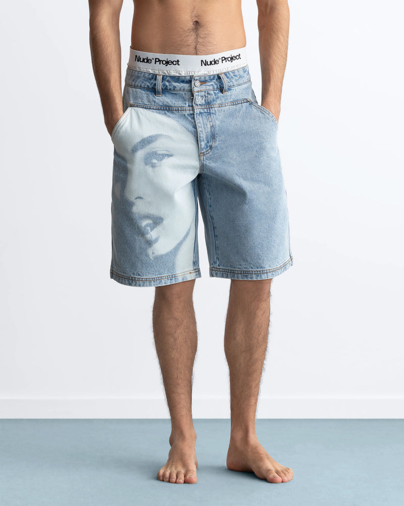 Laser Straight Denim Shorts