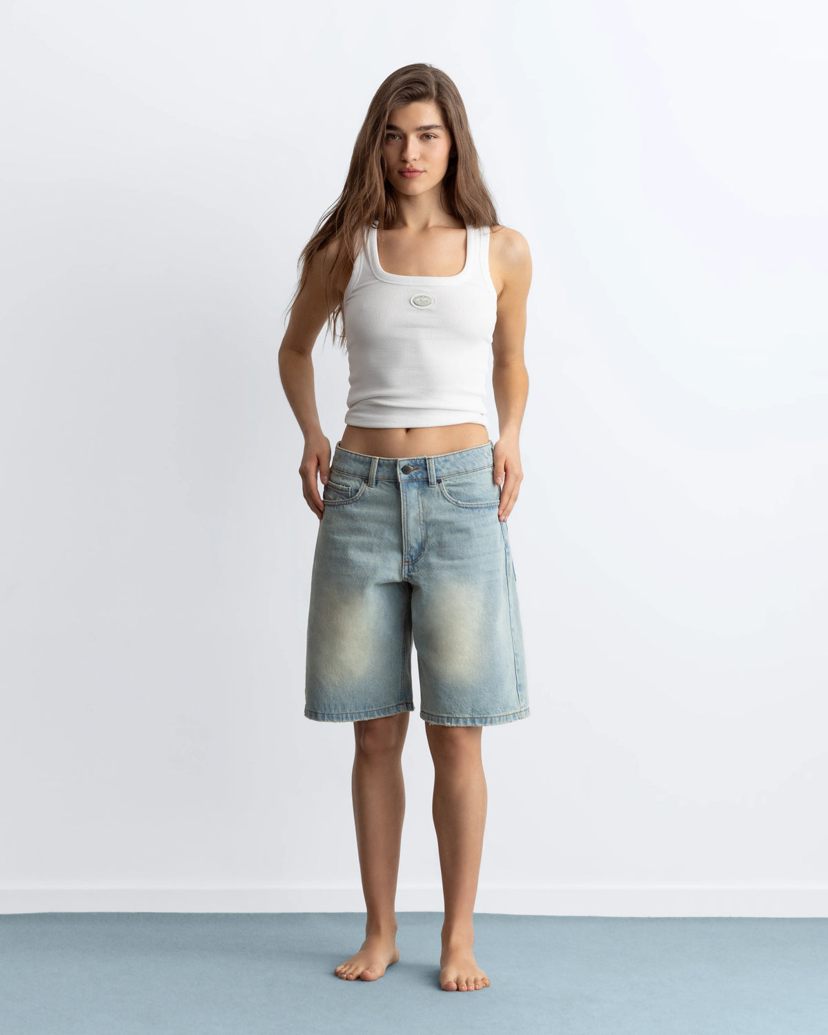 Straight Denim Shorts Sand Washed