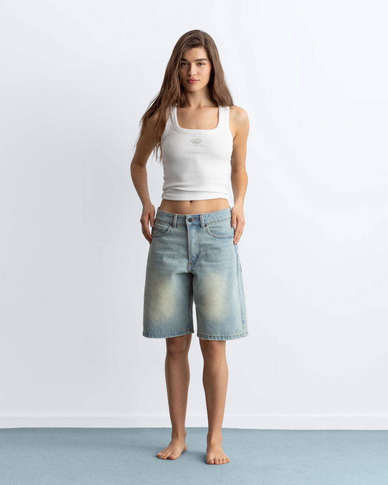 Straight Denim Shorts Sand Washed