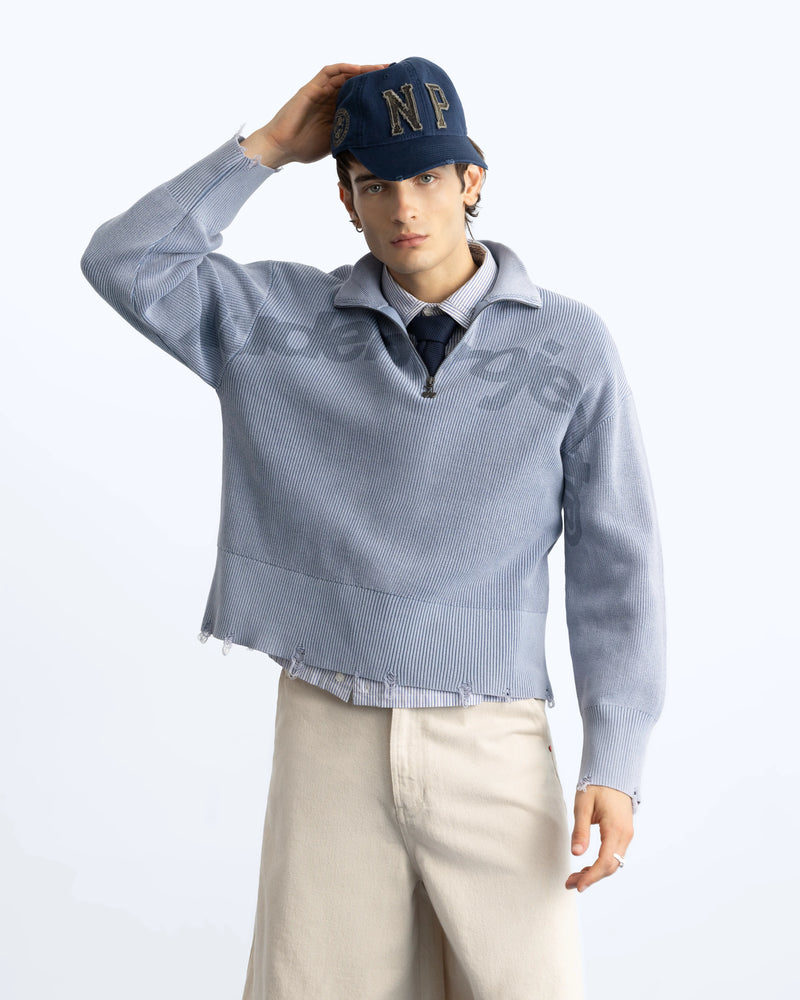 Beast Quarter-Zip Knit Blue Grey