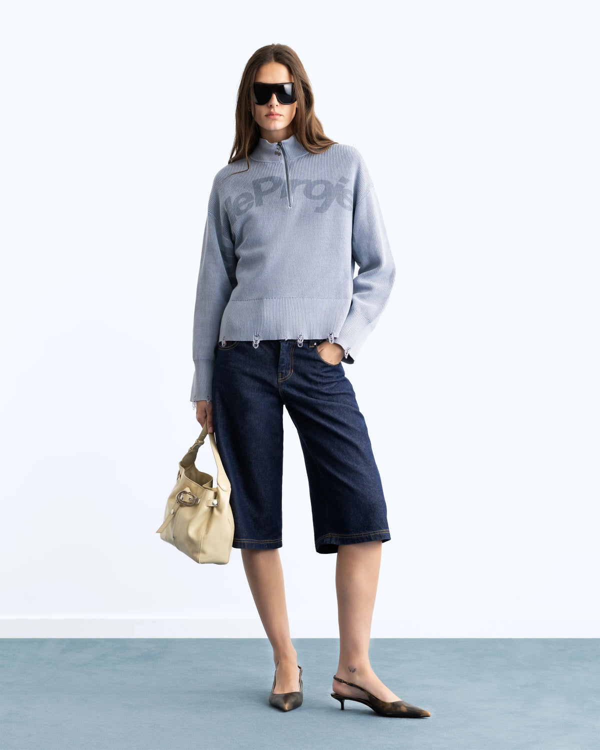 Beast Quarter-Zip Knit Blue Grey