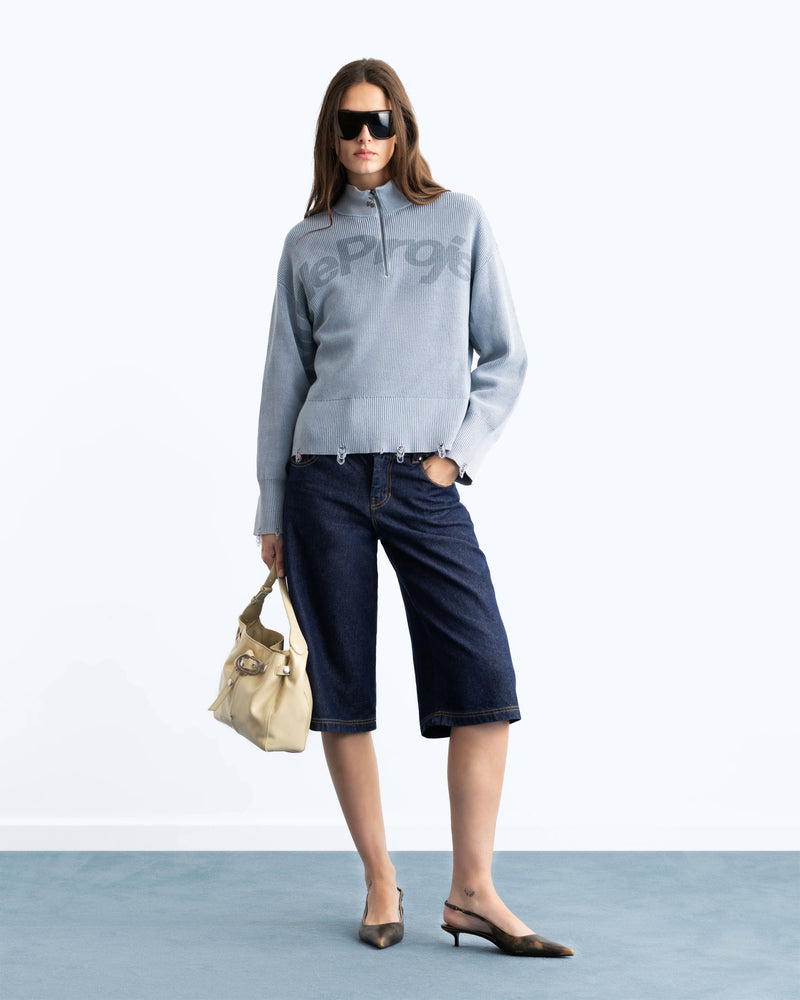 Beast Quarter-Zip Knit Blue Grey