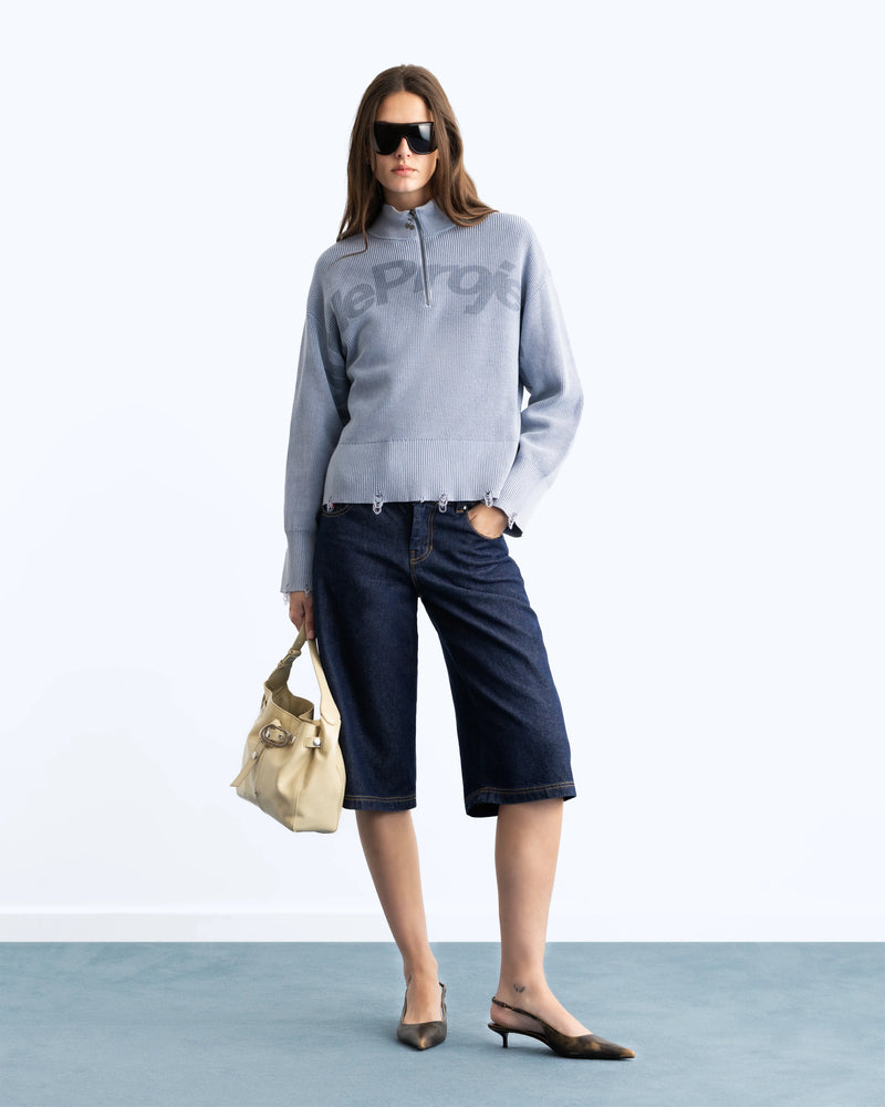 Beast Quarter-Zip Knit Blue Grey