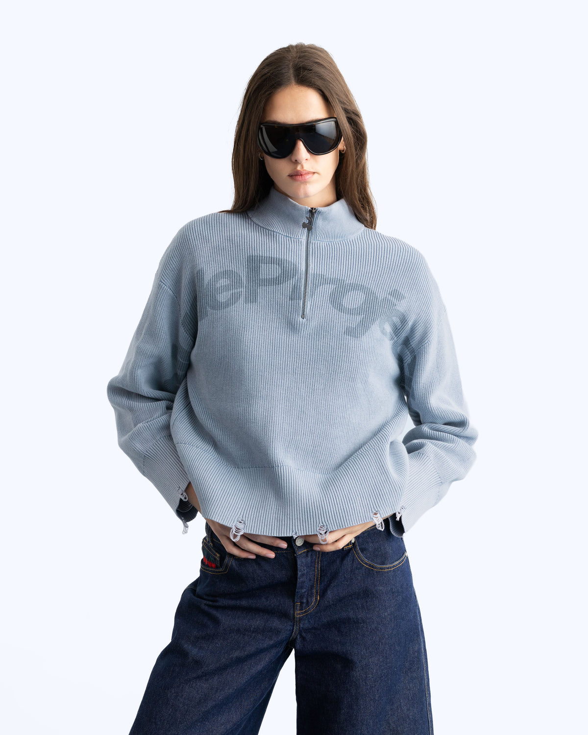 Beast Quarter-Zip Knit Blue Grey