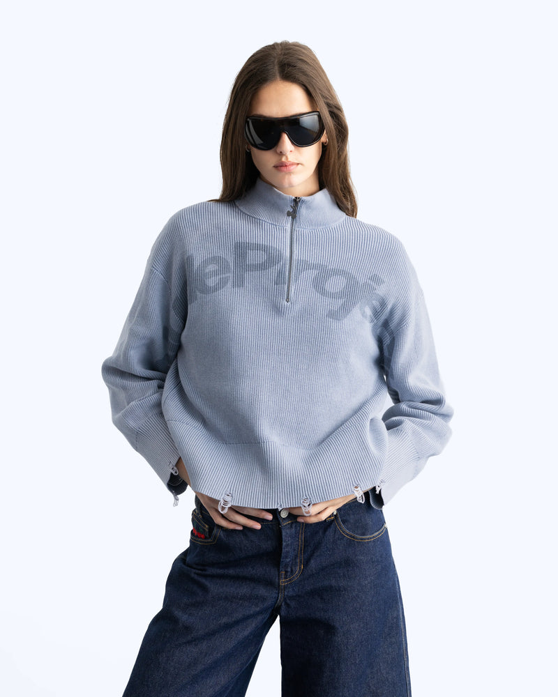 Beast Quarter-Zip Knit Blue Grey