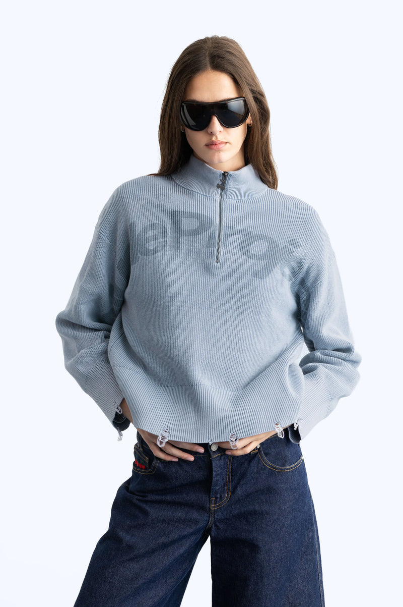 Beast Quarter-Zip Knit Blue Grey