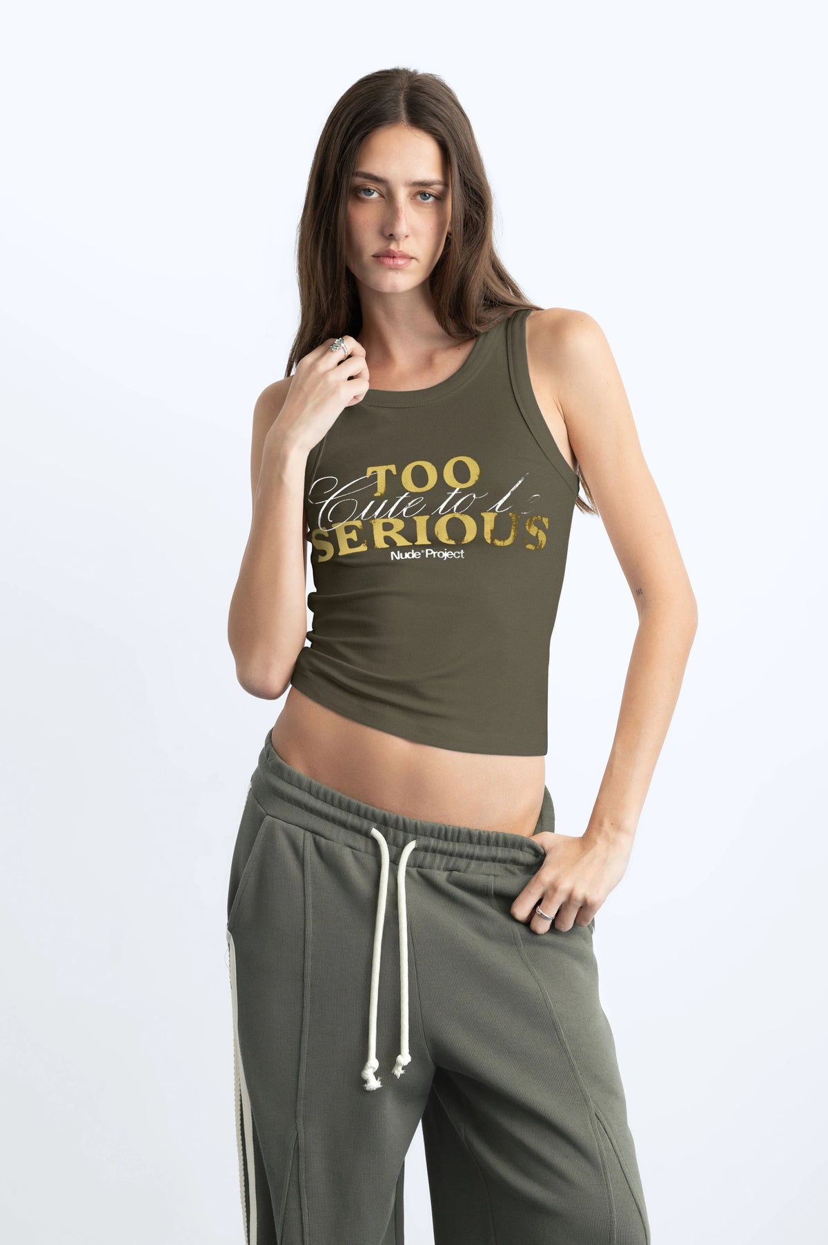 Too Serious Tank Top Khaki
