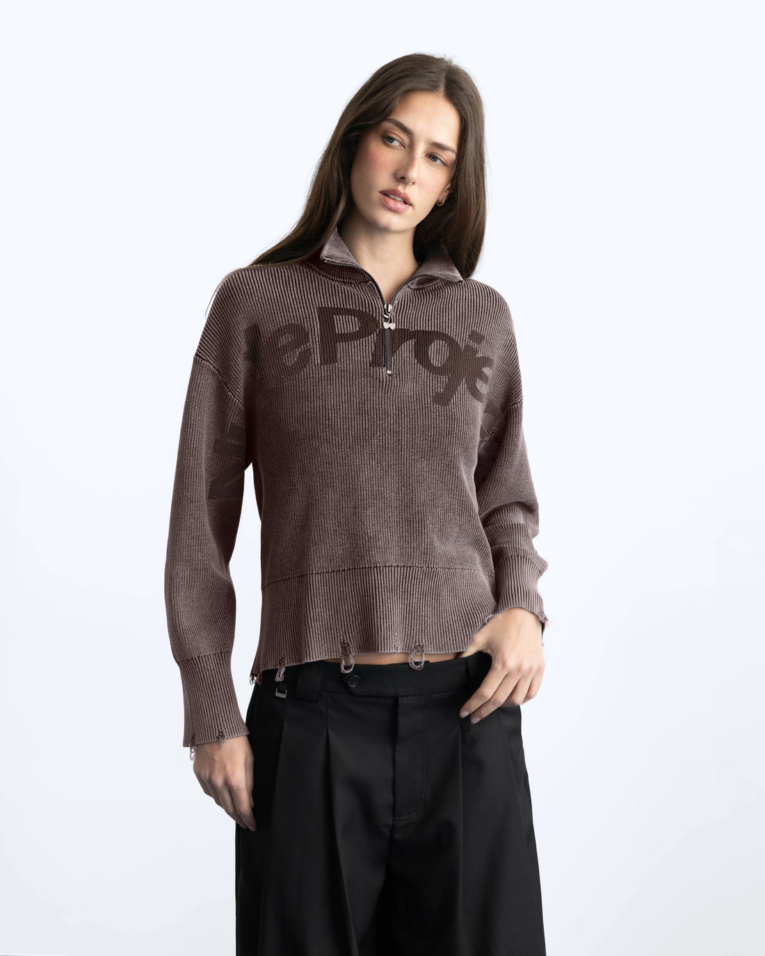 Beast Quarter-Zip Knit Brown
