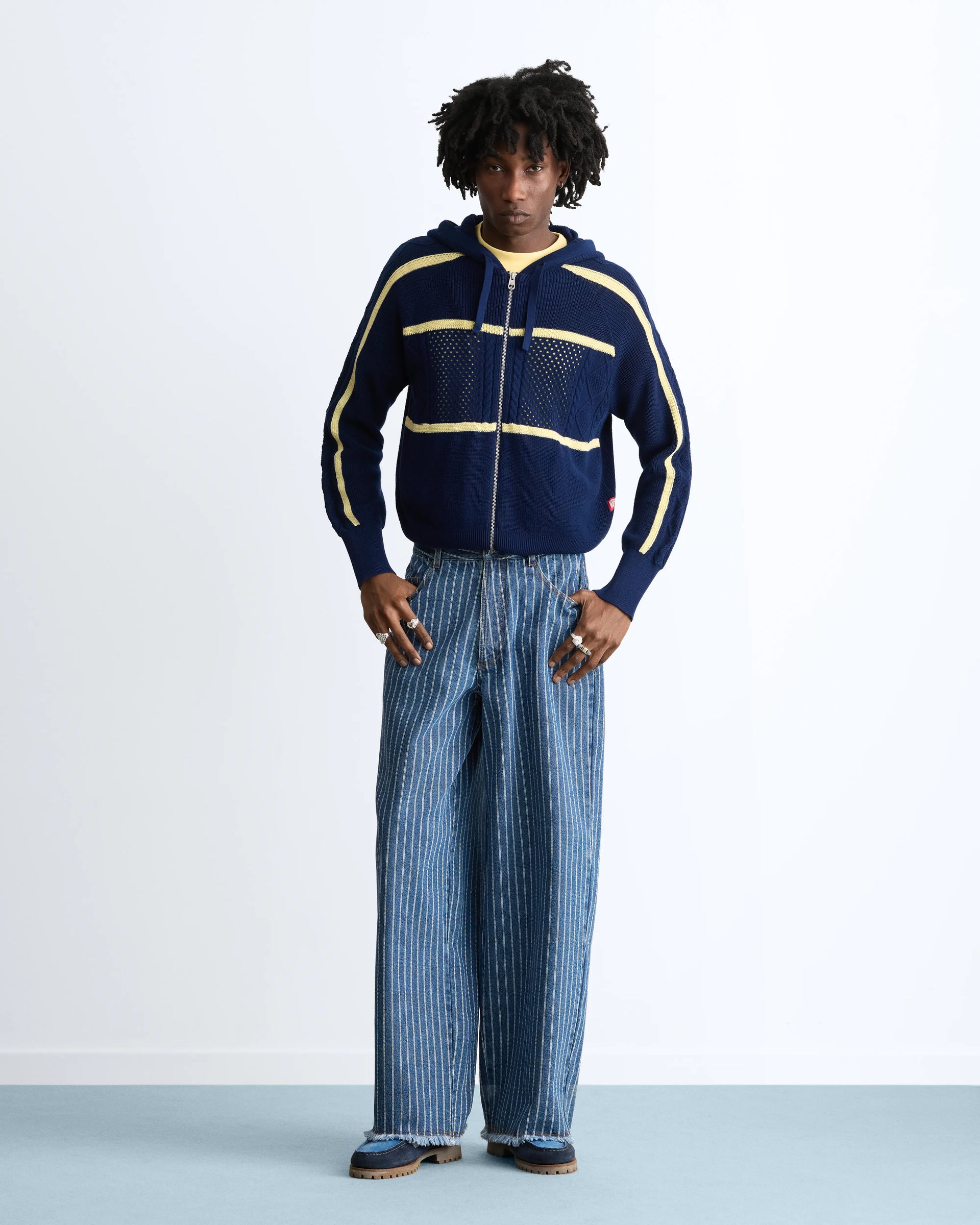 Monk Knit Zip-Up Hoodie Navy