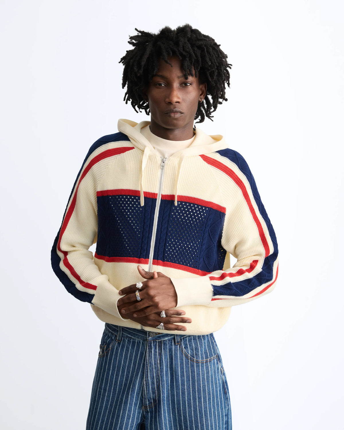 Monk Knit Zip-Up Hoodie Off-White