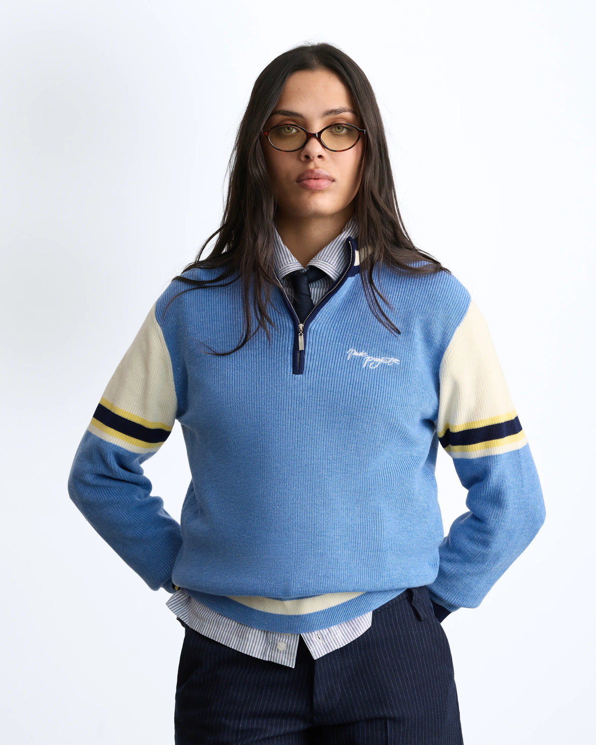 Senna Knit Quarter-Zip Blue