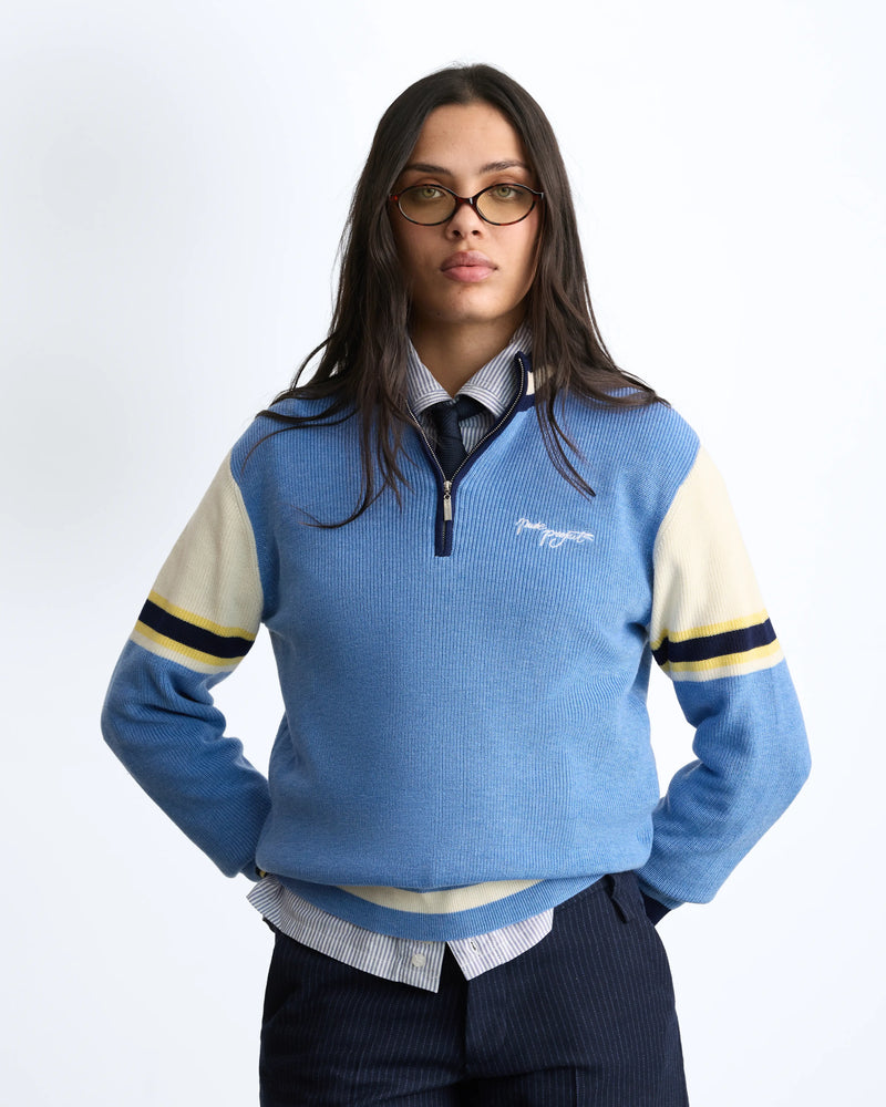Senna Knit Quarter-Zip Blue